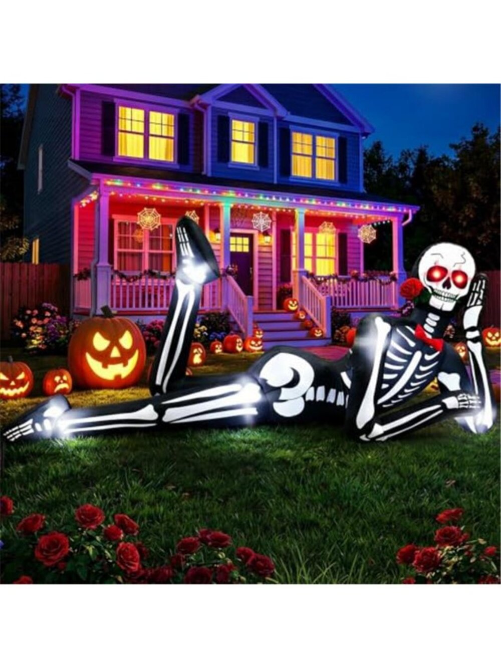 12FT Halloween Inflatables, Lounging Inflatable Skeleton Outdoor